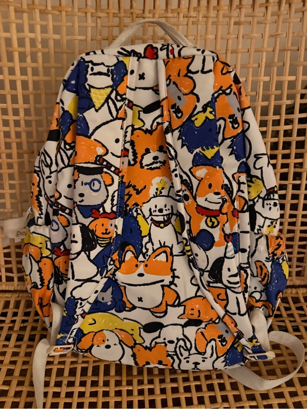Cute Cartoon Puppy Print Backpack in White, Blue, Yellow, Orange